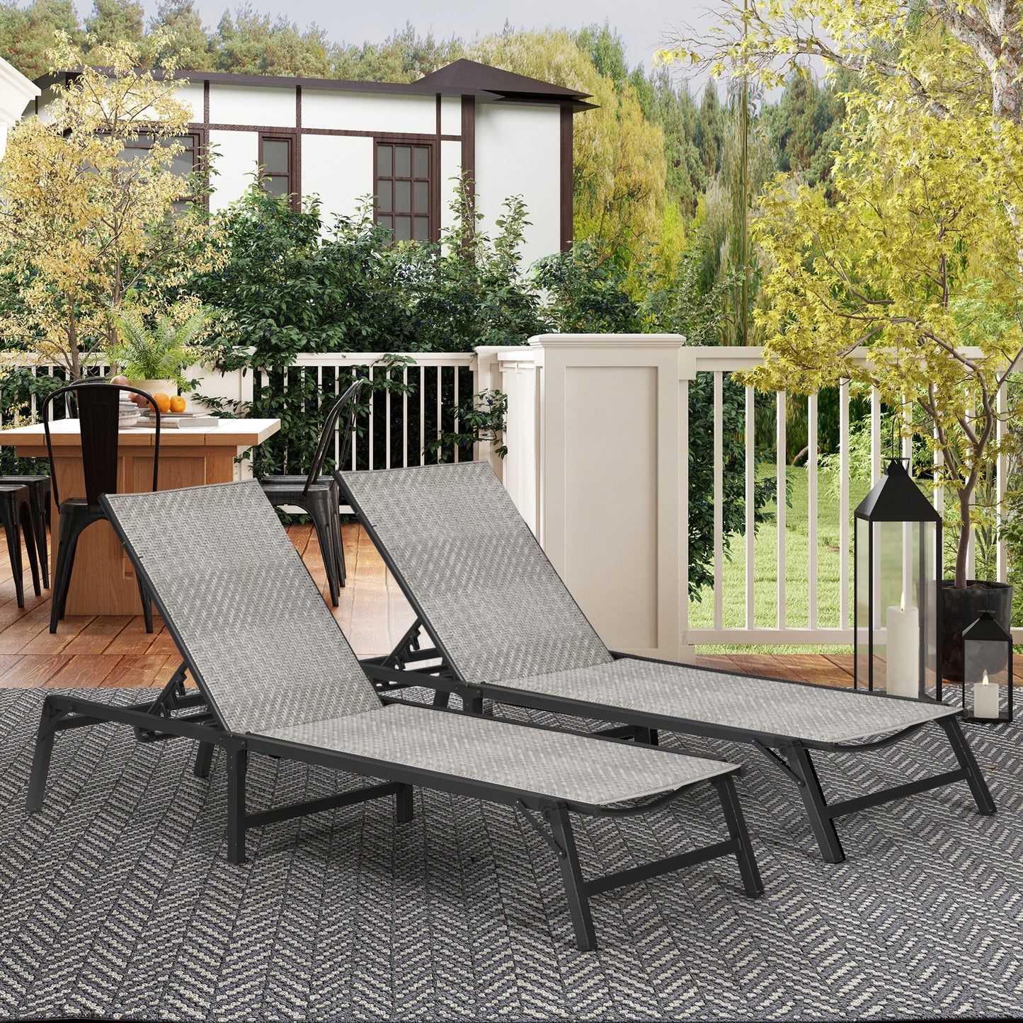 Outsunny Foldable Outdoor PE Rattan Sun Lounger Set of 2, Patio Wicker Recliners Lounge Chair with 5-Level Adjustable Backrest, for Poolside, Garden in Mixed Grey-8
