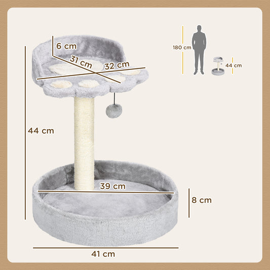 44cm Cat Tower with Sisal Cat Scratching Post, Cat Claw Shape, Light Grey | PawHut-1