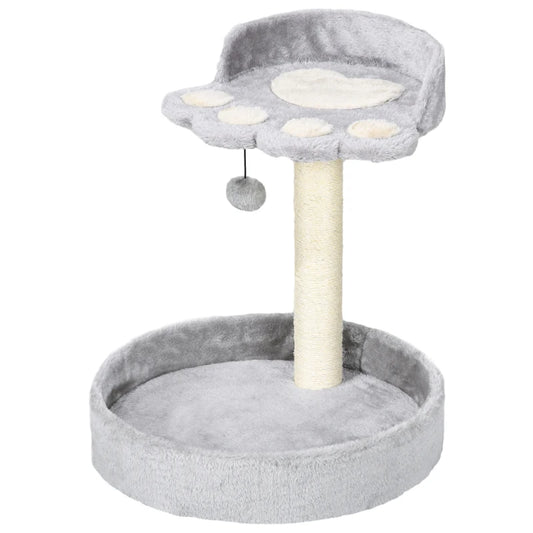 44cm Cat Tower with Sisal Cat Scratching Post, Cat Claw Shape, Light Grey | PawHut-0