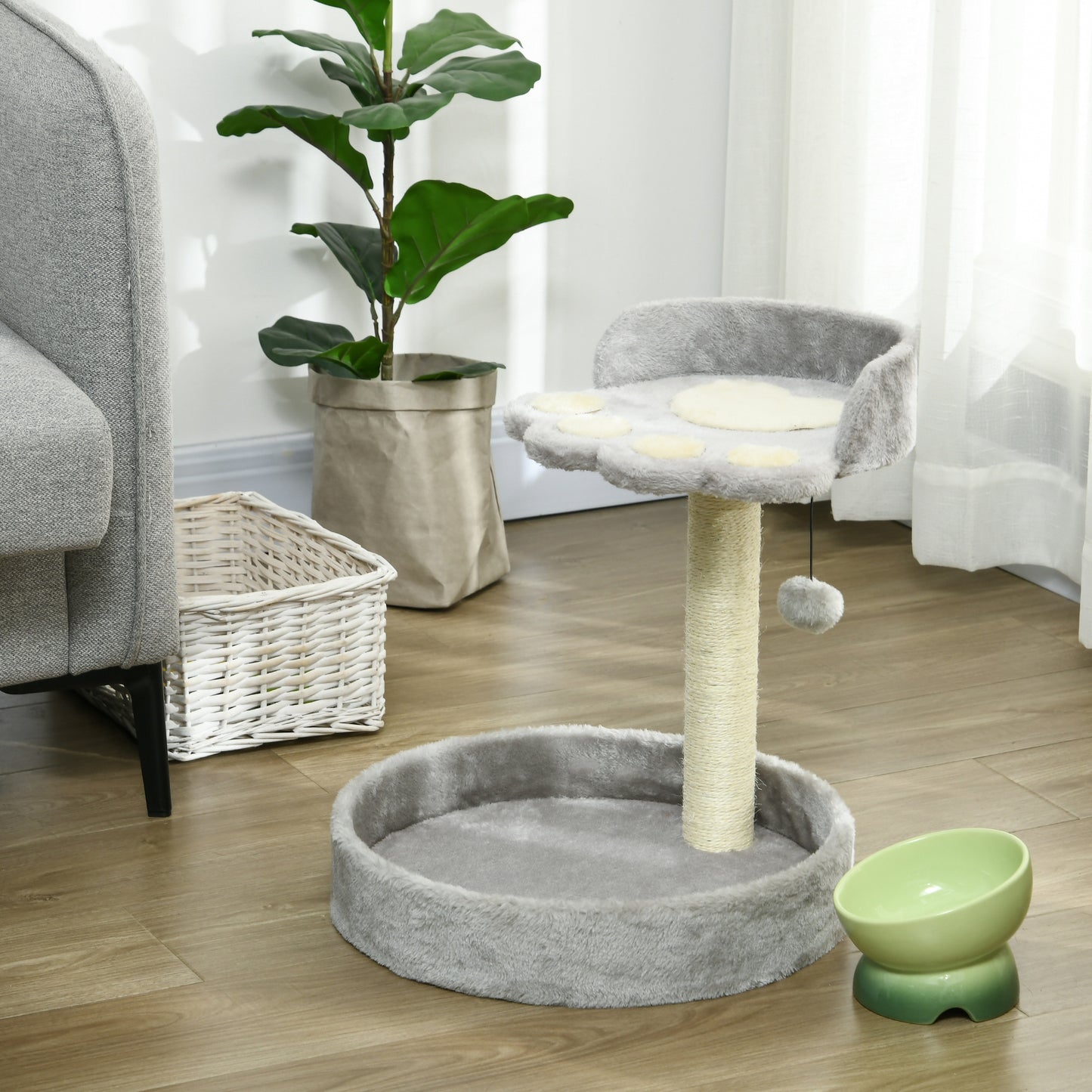 44cm Cat Tower with Sisal Cat Scratching Post, Cat Claw Shape, Light Grey | PawHut-5