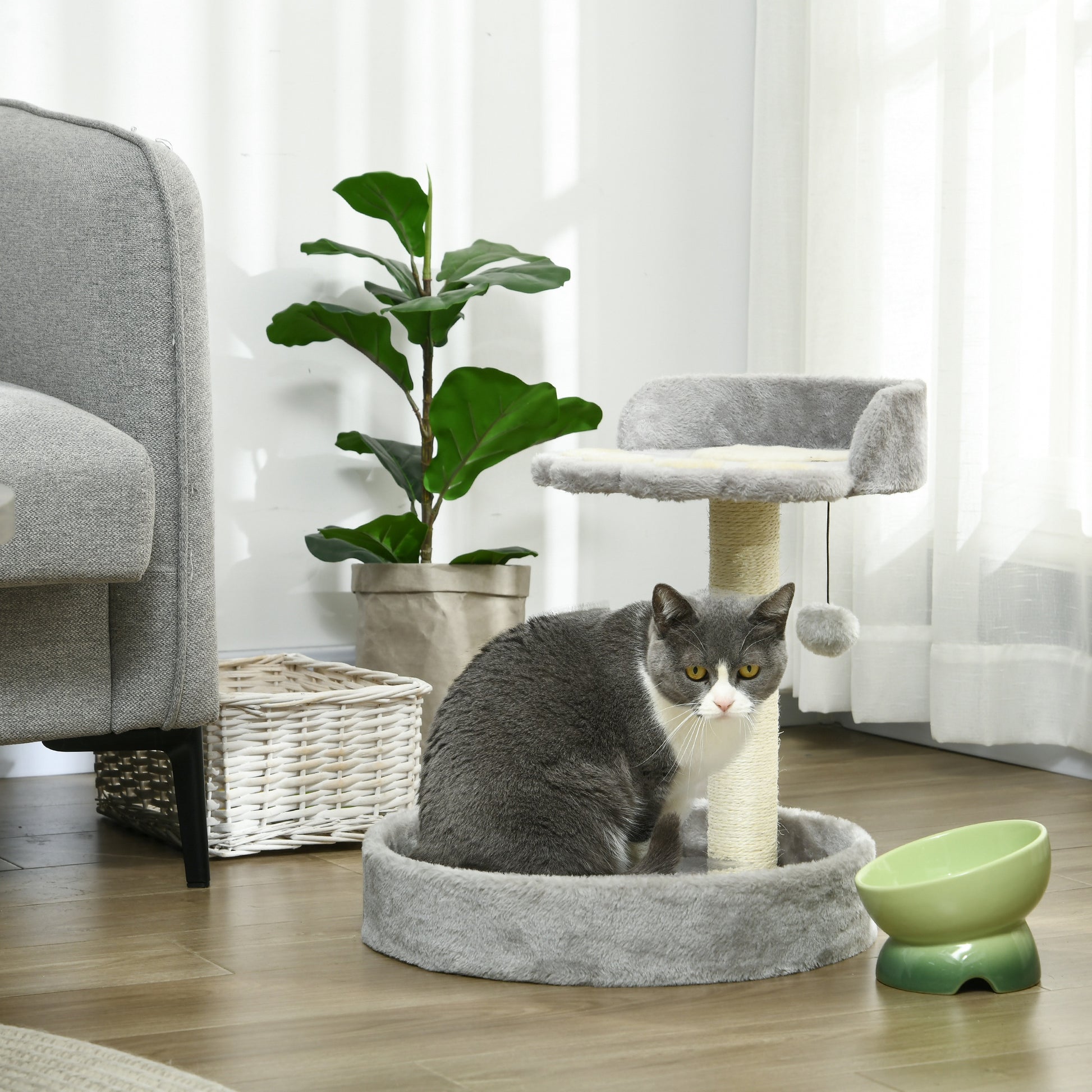 44cm Cat Tower with Sisal Cat Scratching Post, Cat Claw Shape, Light Grey | PawHut-8